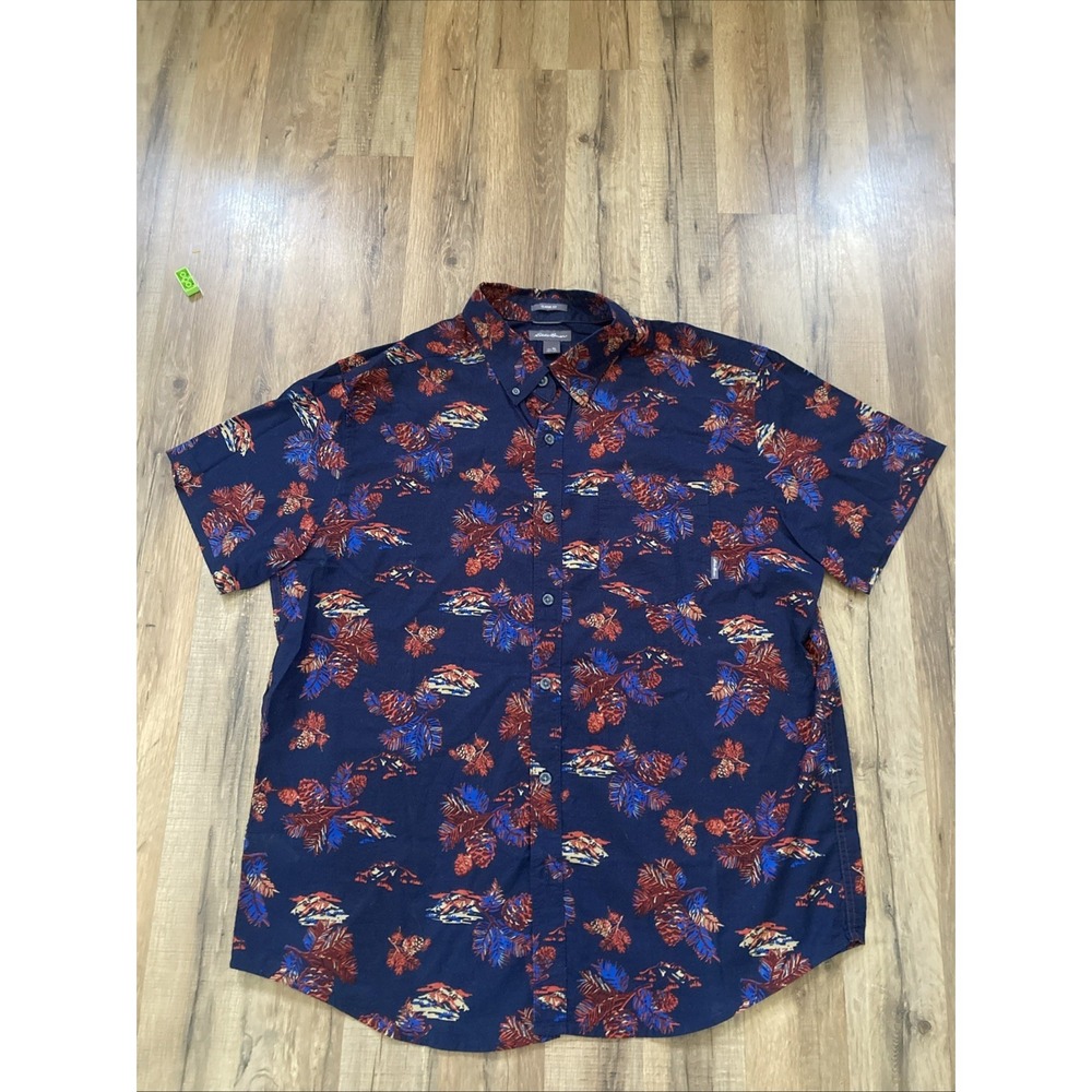 Eddie Bauer Men's Button Up Shirt Blue XL Forest Botanical Camp 100% Cotton
